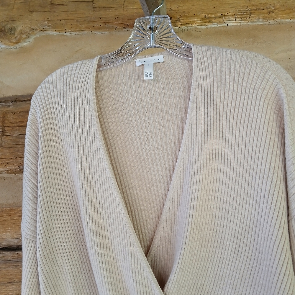 Leith Cream Ribbed Knit Faux Wrap Sweater  Small - Picture 2 of 7